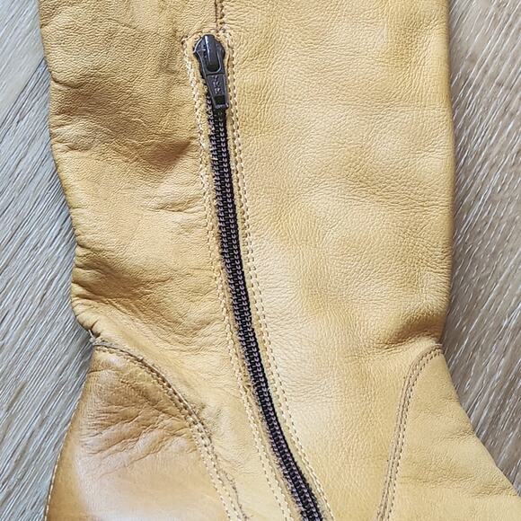 FREE PEOPLE AUBURN TALL OVER THE KNEE BOOTS MUSTARD YELLOW LEATHER SZ 39 US 8 - Picture 7 of 10